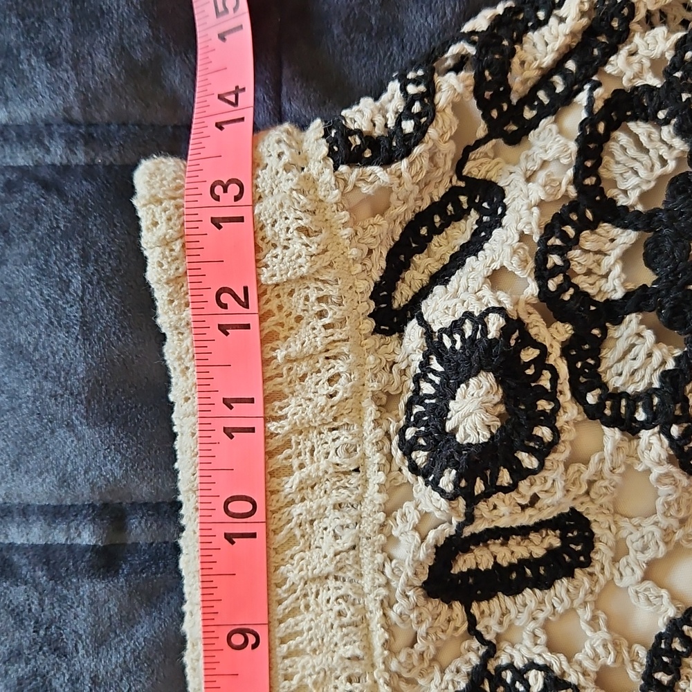 Boho Crochet Lace Shorts, Cream & Black Floral High Waist, Large, Festival - Picture 6 of 9